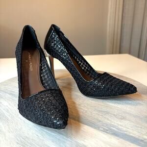 Donald J Pliner Black Floral Lace Mesh Stiletto Pumps Pointed Toe Heels Sz 8 N